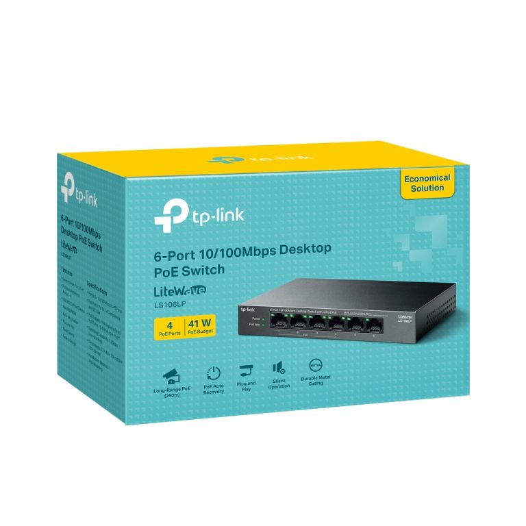 TP-Link LS106LP 6-Port 10/100Mbps Desktop Switch with 4-Port PoE 41 W