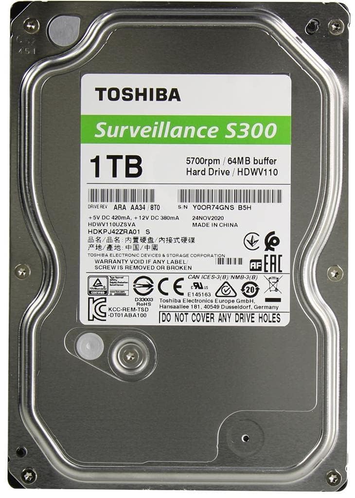 TOSHIBA S300 1TB Surveillance Internal Hard Drive | HDWV110UZSVA 3.5 inch 5700 RPM