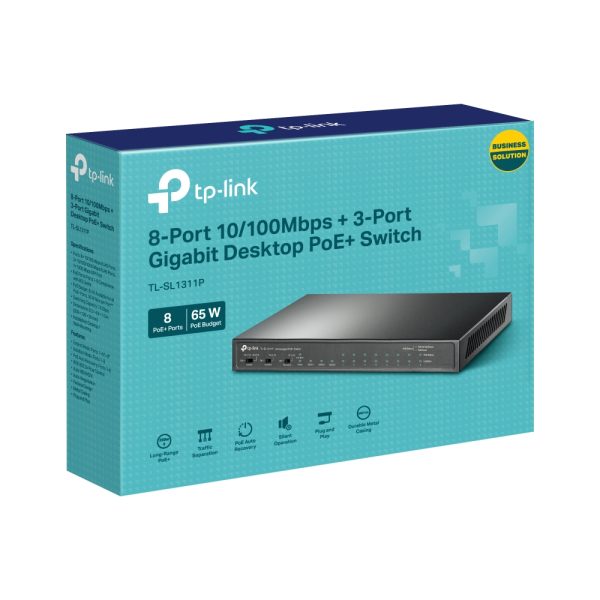 TP-Link TL-SL1311P 8-Port 10/100Mbps 3-Port Gigabit Desktop Switch with 8-Port PoE+
