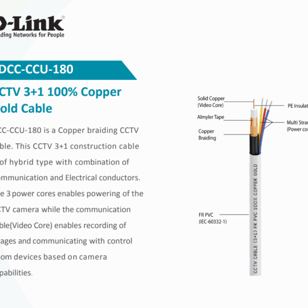 D-Link DCC-CCU-180-3 Powerful Gold CCTV Cable with Flame Retardant FR PVC, Hybrid Copper Braided - Image 6
