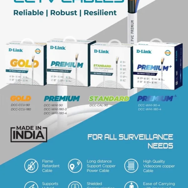 D-Link DCC-CCU-180-3 Powerful Gold CCTV Cable with Flame Retardant FR PVC, Hybrid Copper Braided - Image 5