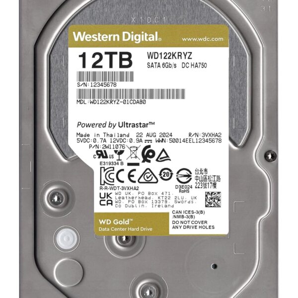 WD Gold 12TB | WD122KRYZ Powerful Enterprise-Class 12TB SATA HDD with Helium Technology, 7200 RPM, 512MB Cache - Image 3