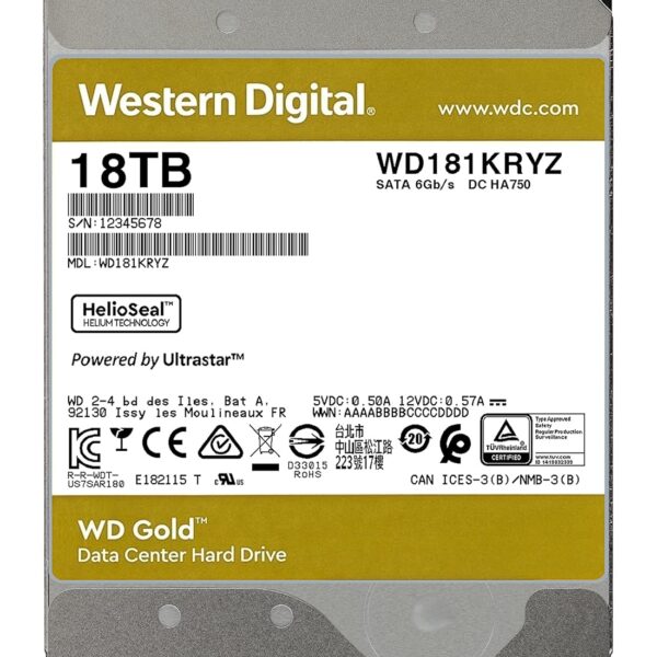 WD Gold 18TB | WD181KRYZ Powerful Performance Enterprise HDD – 7200 RPM, SATA 6Gb/s, 512MB Cache - Image 3