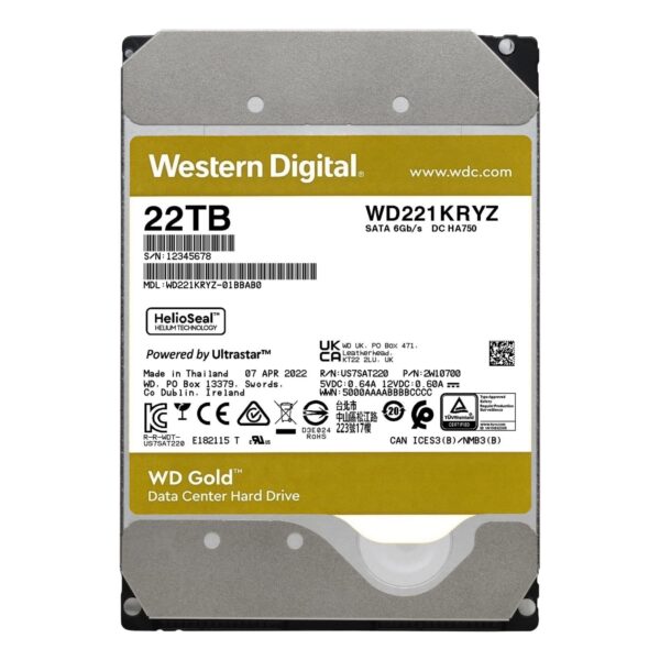 WD Gold 22TB | WD221KRYZ Powerful Enterprise-Class 22TB Helium SATA HDD with 7200 RPM, 512MB Cache - Image 3
