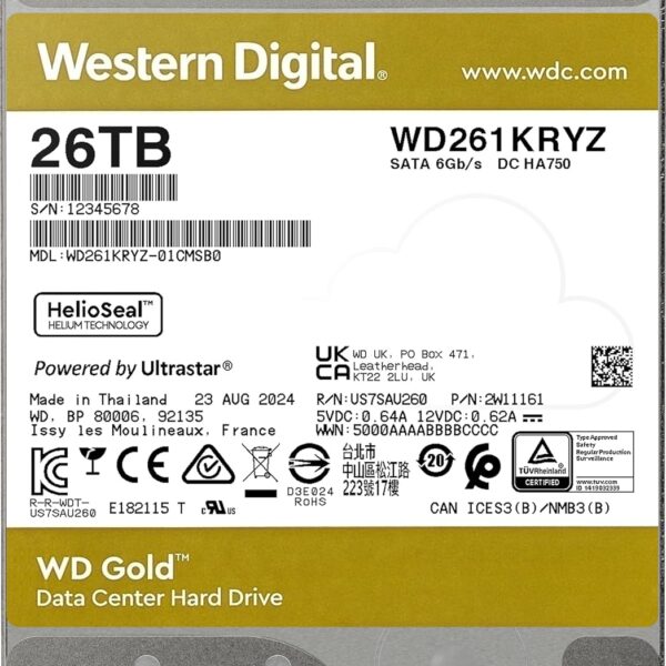 WD Gold 26TB | WD261KRYZ Powerful Enterprise SATA HDD, 3.5-Inch, 512MB Cache, 7200RPM, 2.5M MTBF - Image 3