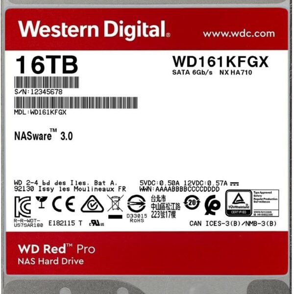 WD Red Pro 16TB | WD161KFGX Ultra-Reliable NAS Hard Drive – 7200 RPM, CMR, 512MB Cache, SATA 6Gb/s - Image 3